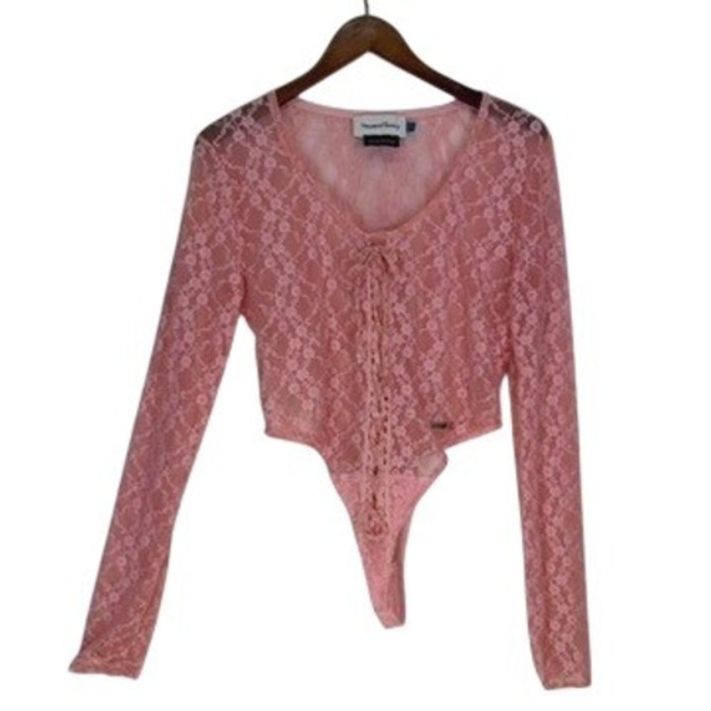 House of Sunny Law‎ of Attraction Love Lace Bodysuit XL/14 Pink Floral Romantic
